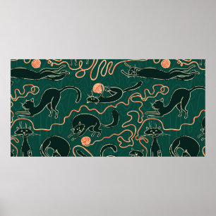 Poster Motif sans couture de gribouillage vintage de chat