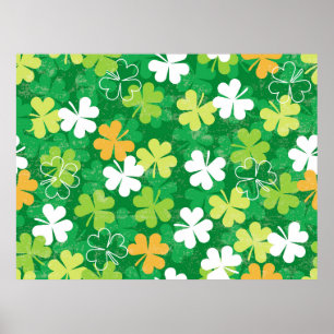 Poster Motif sans couture de nuages épars et shamrock