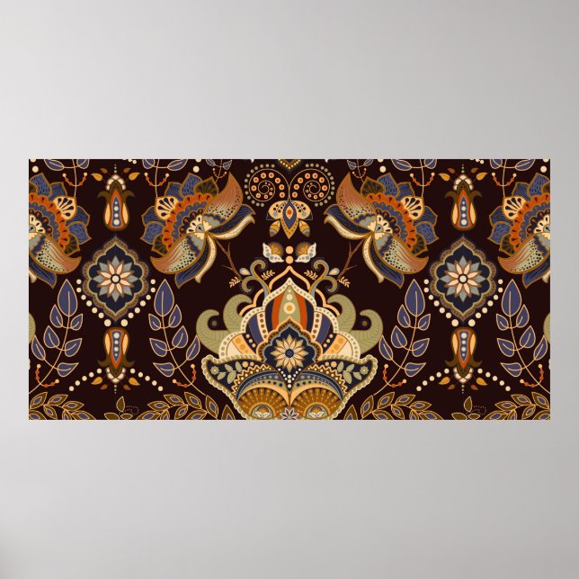 Poster Motif sans couture de Paisley. Arrière-plan sombre (Devant)
