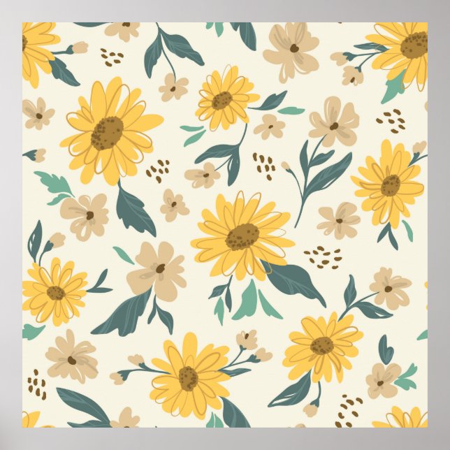 Poster Motif sans couture de tournesol. Marguerite jaune  (Devant)