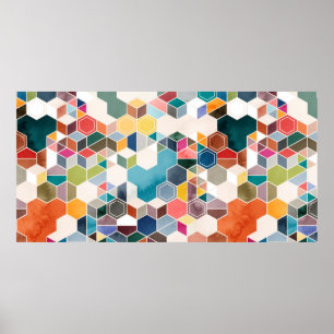 Poster Motif sans couture d'hexagones en couleurs aléatoi