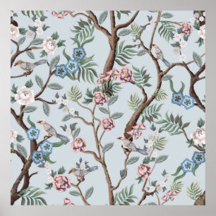 Poster Motif sans couture en style chinoiserie avec pivoi