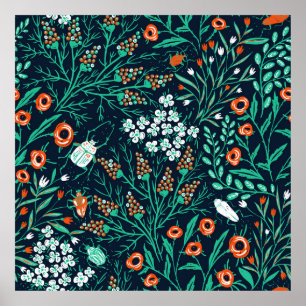 Poster motif sans couture fleurie avec fleurs d'été et co