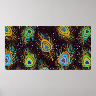 Poster Motif sans couture "Plumes de paon"