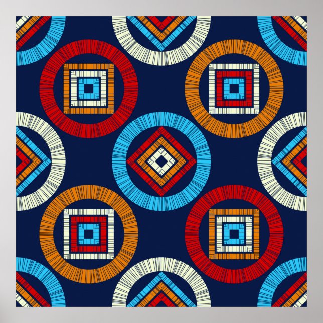 Poster motif sans couture pois. Mosaïque de figu ethnique (Devant)