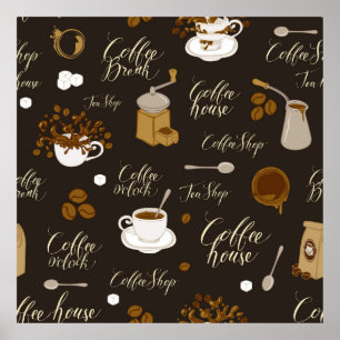 Poster Motif sans couture sur le thème du thé et du café 