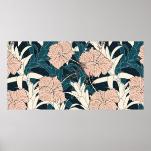 Poster Motif sans couture tropical avec hibiscus flowe ro