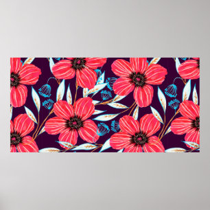 Poster Motif sans soudure à base de plantes florales dess