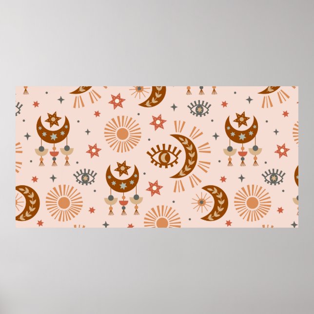 Poster motif sans soudure avec oeil céleste, lune, soleil (Devant)