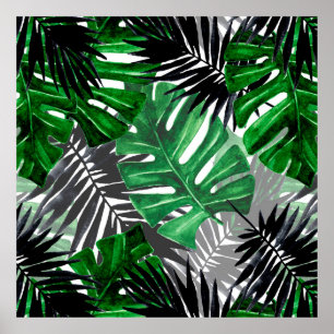 Poster motif sans soudure de feuilles tropicaux et élémen