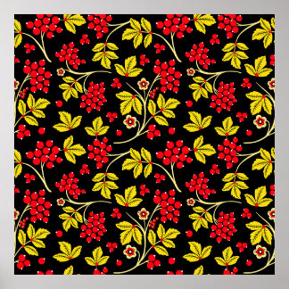 Poster motif sans soudure de fleurs et de baies. russe