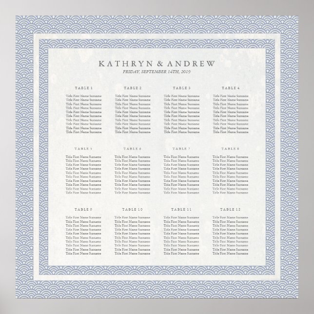 Poster Motif simple bleu/violet Seigaiha (Devant)