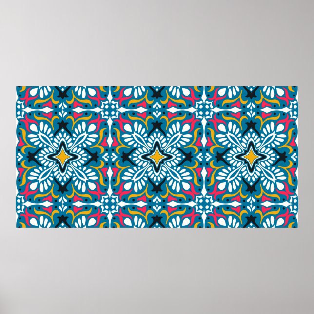Poster Motif Talavera. Un patchwork indien. Azulejos port (Devant)