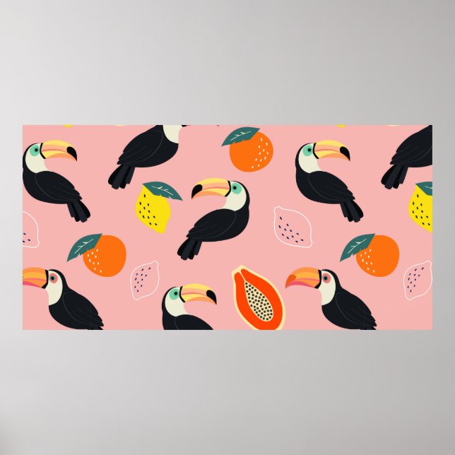 Poster Motif tendance avec toucan et abstrait tropical f (Devant)