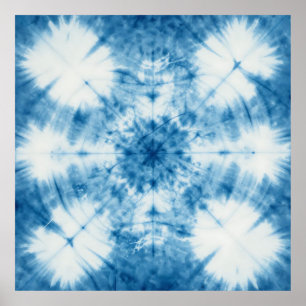 Poster Motif Tie & Dye Shibori Bleu Indigo