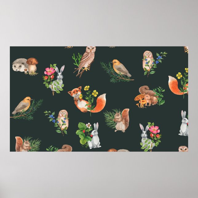 Poster Motif transparent dessiné à la main avec aquarelle (Devant)