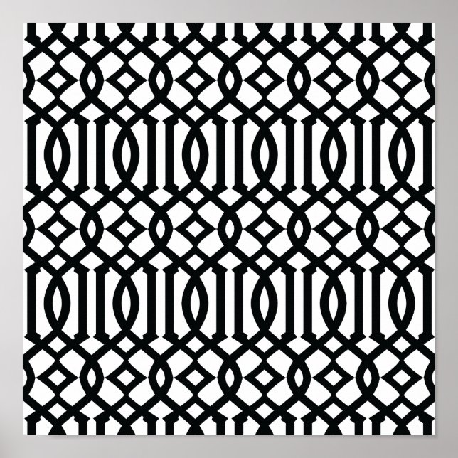 Poster Motif Trellis moderne noir et blanc (Devant)