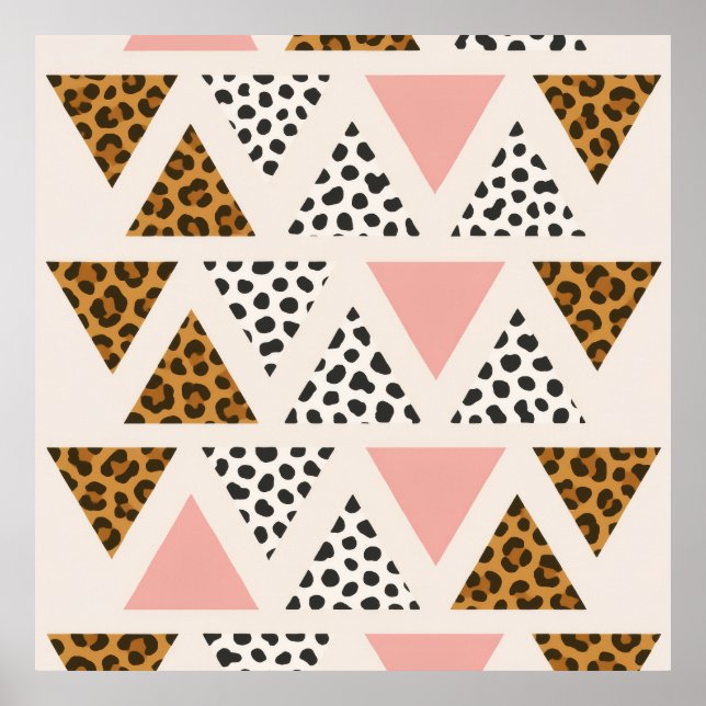 Poster Motif Triangle Léopard Chic et Rose (Devant)