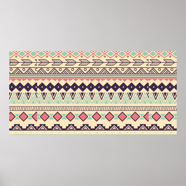 Poster Motif tribal aztèque en bandes, illustration vinta (Devant)