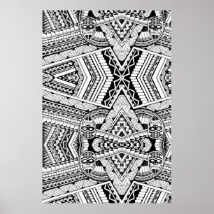 Poster Motif tribal Mandala en noir et blanc