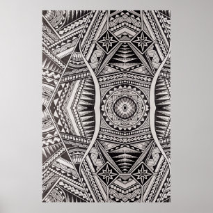 Poster Motif tribal Mandala en noir et blanc