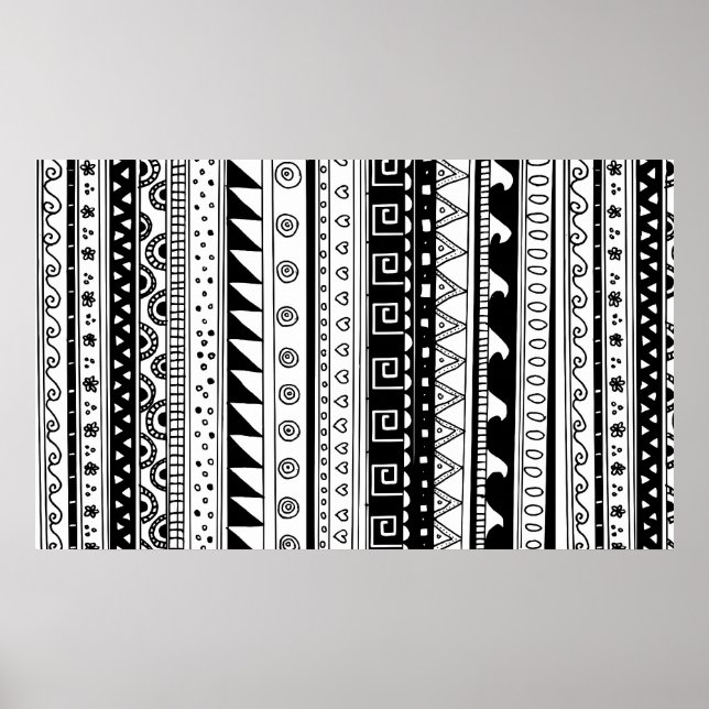 Poster Motif tribal noir et blanc (Devant)