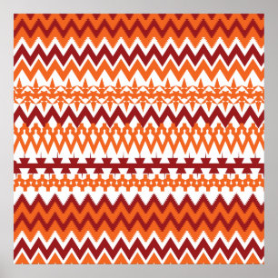 Poster Motif tribal rouge orange Aztec Chevron Zigzags