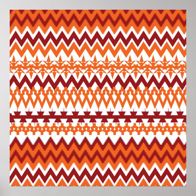 Poster Motif tribal rouge orange Aztec Chevron Zigzags (Devant)