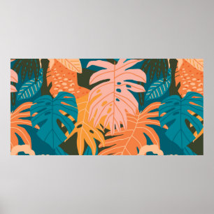 Poster Motif tropical feuille coloré