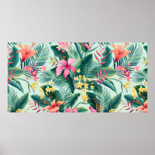 Poster motif tropical fleuri sans coutures avec hibiscus 