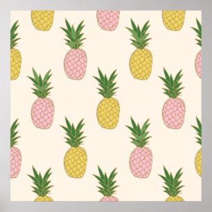 Poster Motif tropical jaune rose à la mode d'ananas
