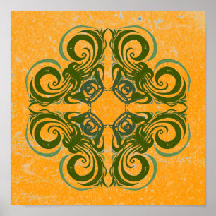 Poster Motif vert sur jaune