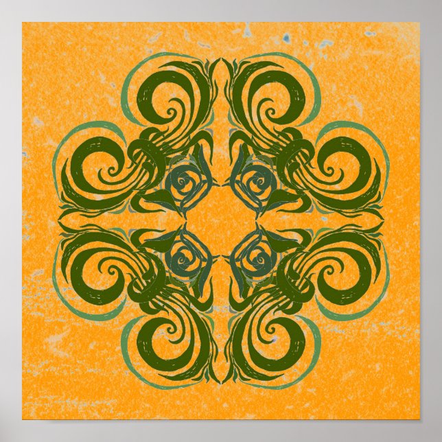 Poster Motif vert sur jaune (Devant)