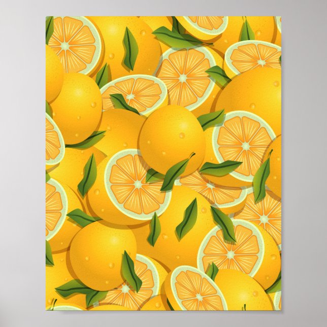 Poster Motif vibrant de citron jaune tropical (Devant)