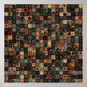 Poster Motif vintage coloré sans couture avec fleurs et