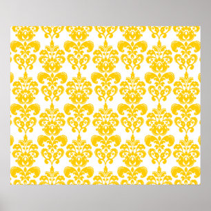 Poster Motif vintage jaune et blanc 2 de damassé