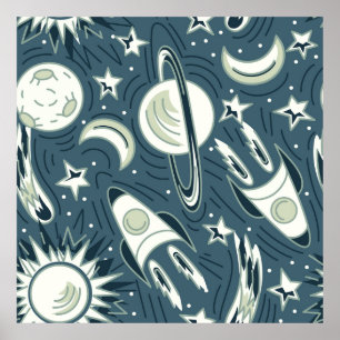Poster Motif vintage sans soudure à main. Planètes