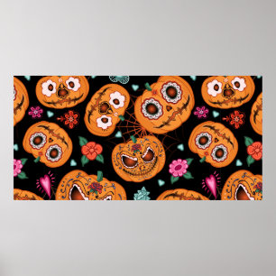 Poster motif vintage sans soudure pour Halloween. Citroui