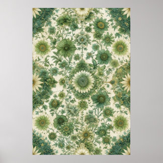 Poster Motif vintage vert et beige floral