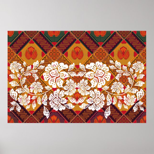 Poster motifs batiks indonésiens avec plante très distinc (Devant)