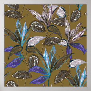 Poster Motifs botaniques de la forêt tropicale rétro disp