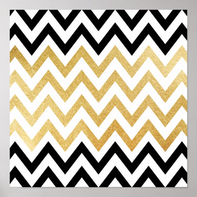 Poster Motifs chics en or noir faux chevron (Devant)