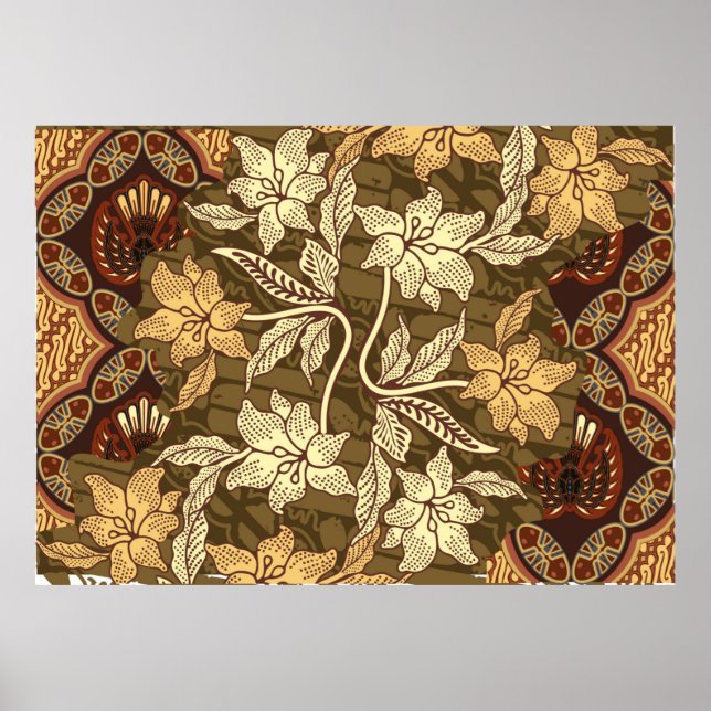 Poster Motifs de batik indonésiens avec patte de flore et (Devant)