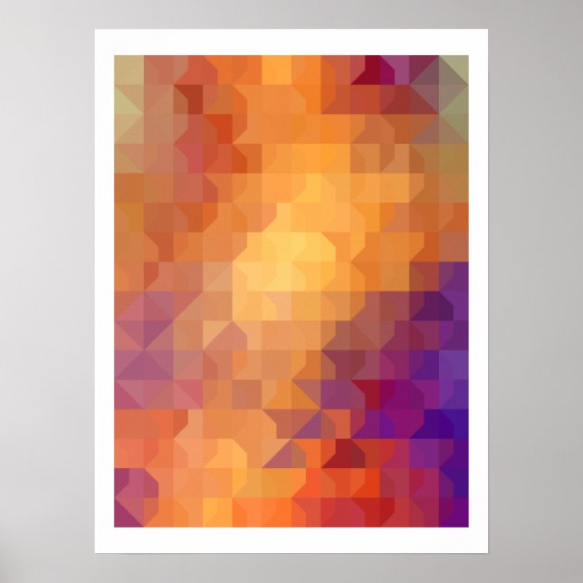 Poster Motifs géométriques | Carrés orange et triangles (Devant)