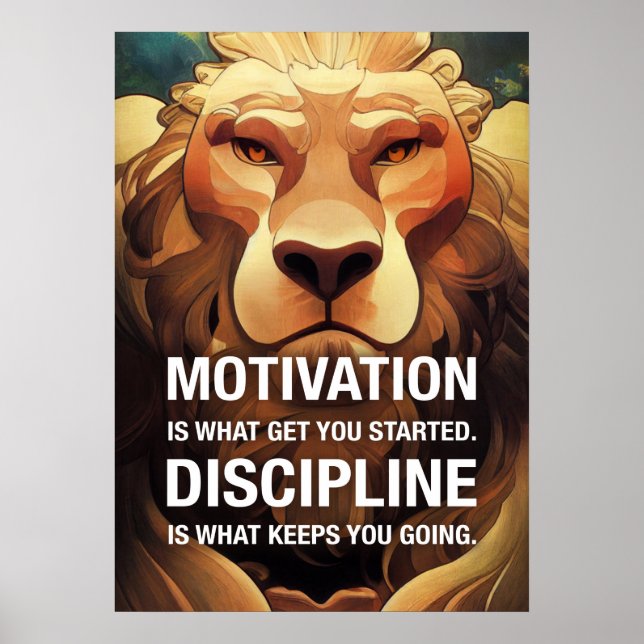 Poster Motivation Discipline Lion Citations Motivationnel (Devant)