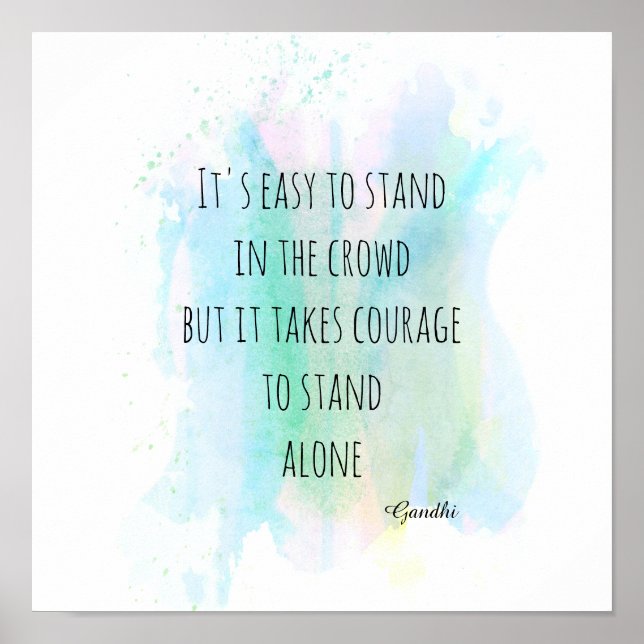 Poster motivation Gandhi citation bleu aquarelle abstrait (Devant)