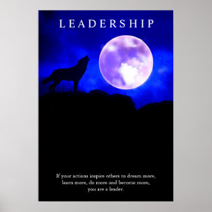 Poster Motivation Leadership Wolf Blue Night Fullmoon