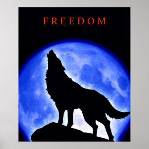 Poster Motivational Howling Wolf & Blue Moon