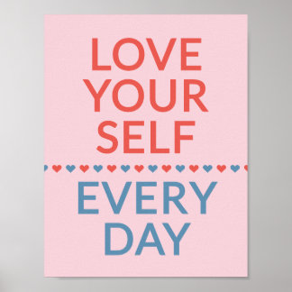 Poster Motivational Love Quote Red And Blue Hearts Pink