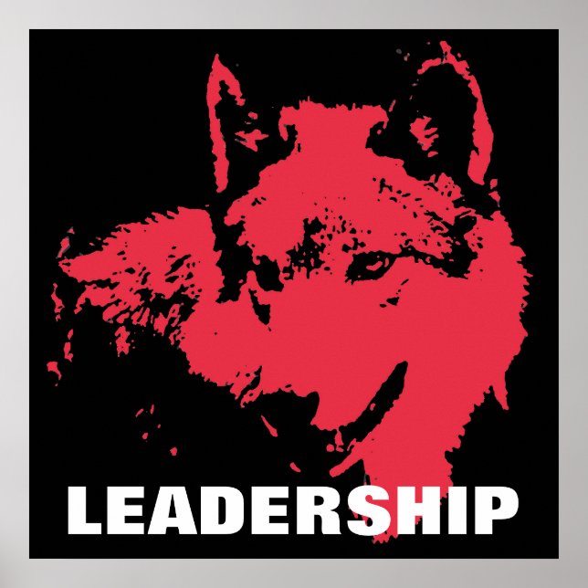 Poster Motivational Pop Art Leadership Wolf Black Red (Devant)